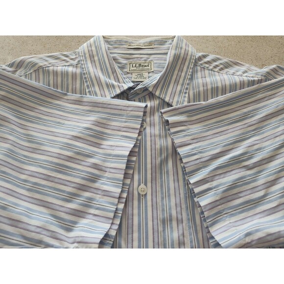 LL Bean Shirt Short Sleeve Button Down Multicolor Stripe Shirt Men's Large - Picture 3 of 8